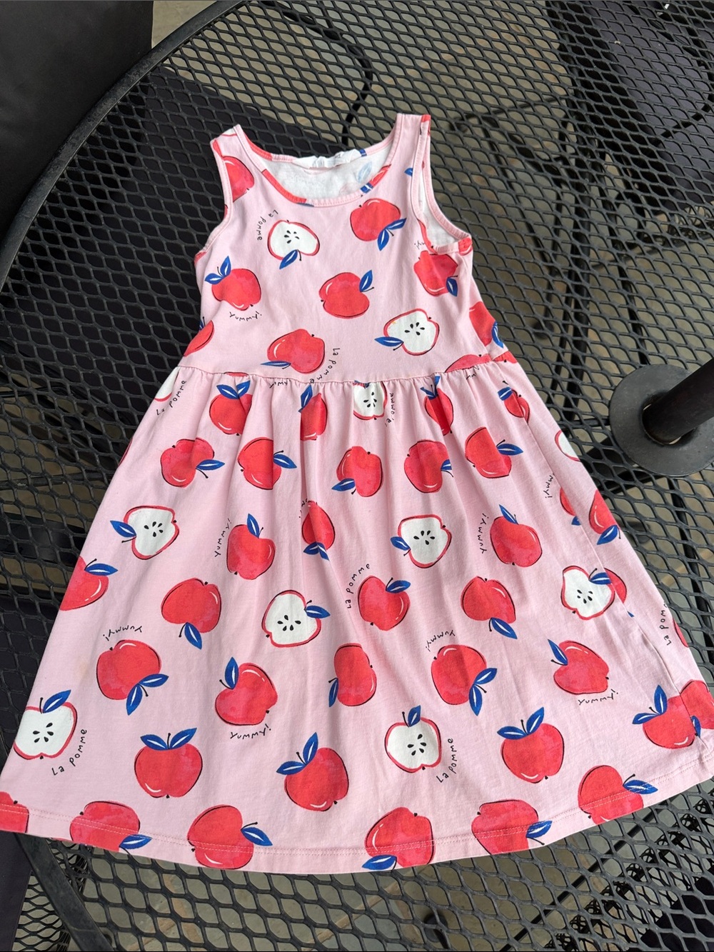 Girl’s back to school Pink Apple-Print Sleeveless Dress